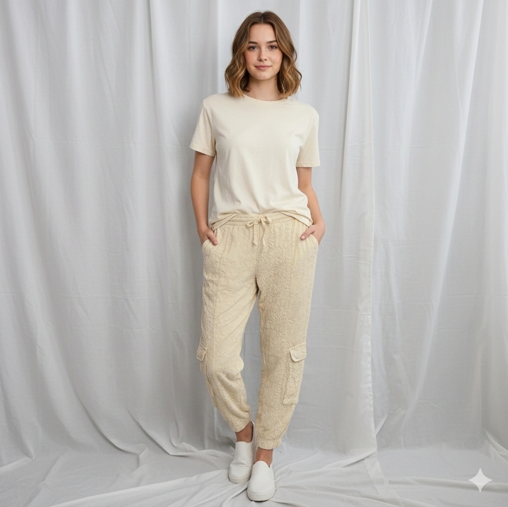 Johnny Was Cream Cargo Jogger Embossed Texture Pants